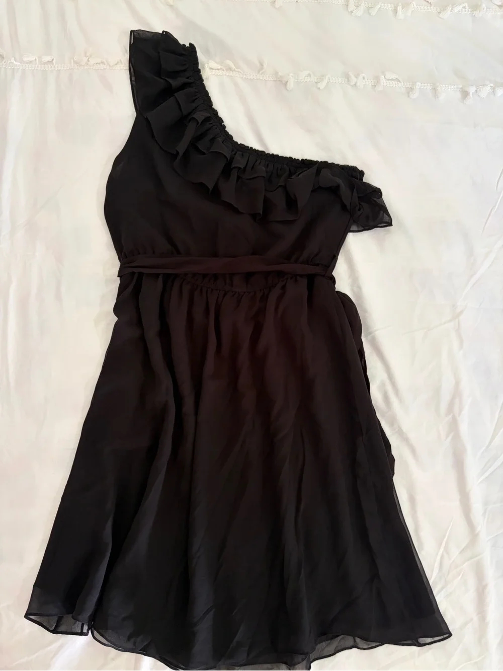 hazel One-Shoulder Black Ruffle Dress - Picture 1 of 4